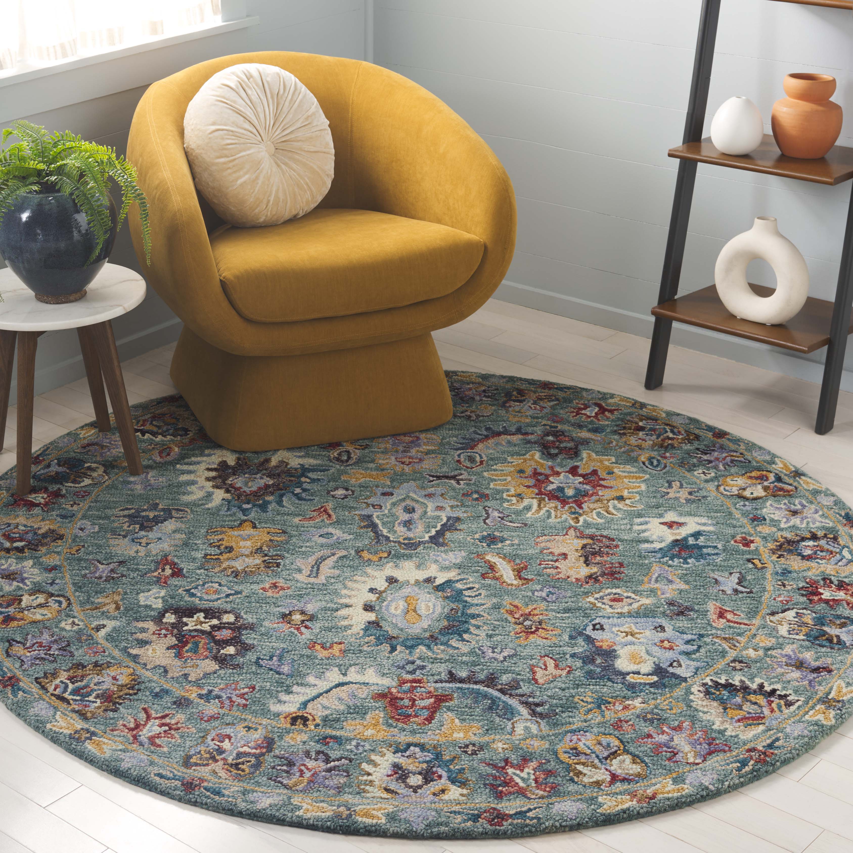 SAFAVIEH Blossom Greta Floral Area Rug, Blue/Rust, 6' x 6' Round