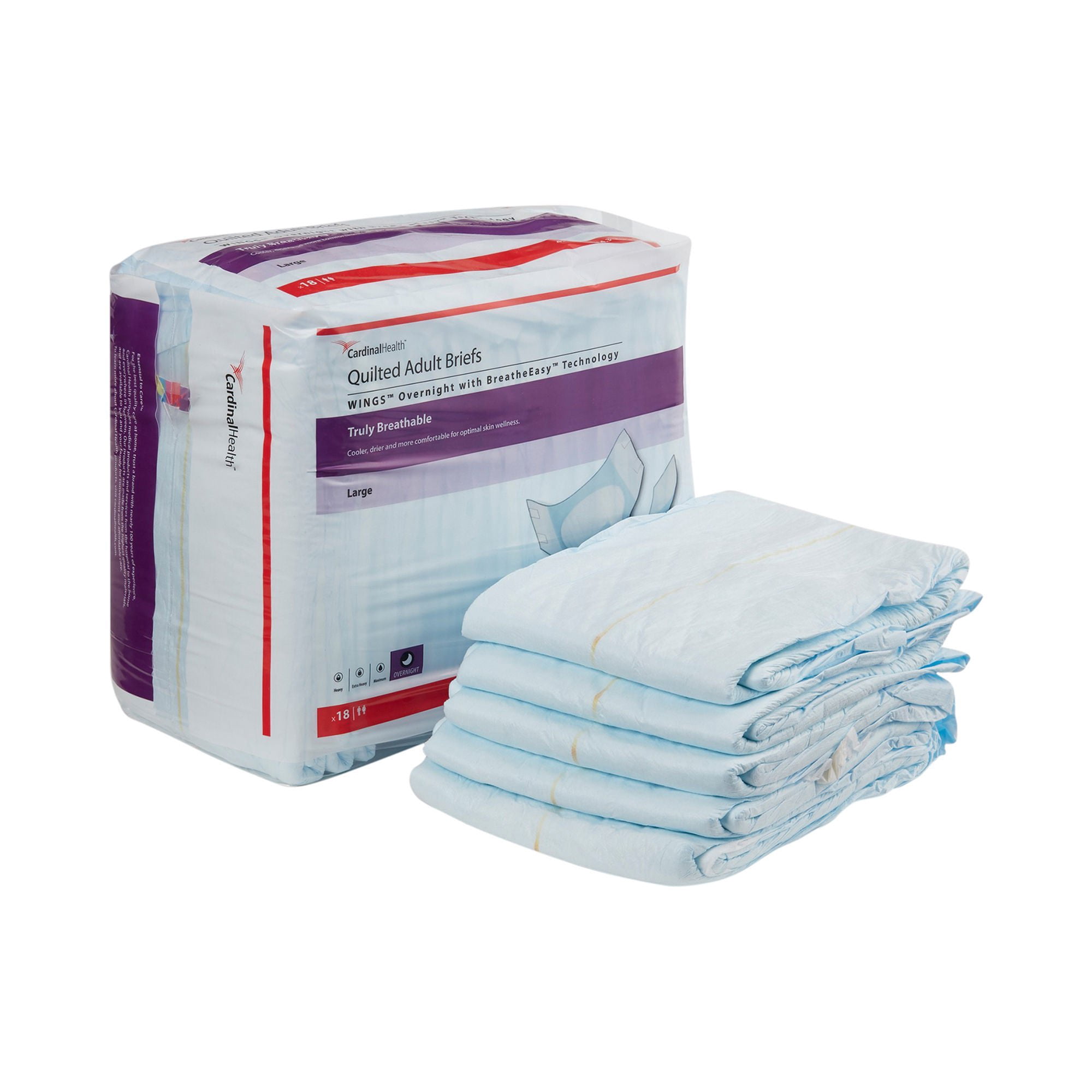 Wings Overnight Quilted Adult Incontinence Brief L Heavy Absorbency Quilted, 67034, 53, 18 Ct