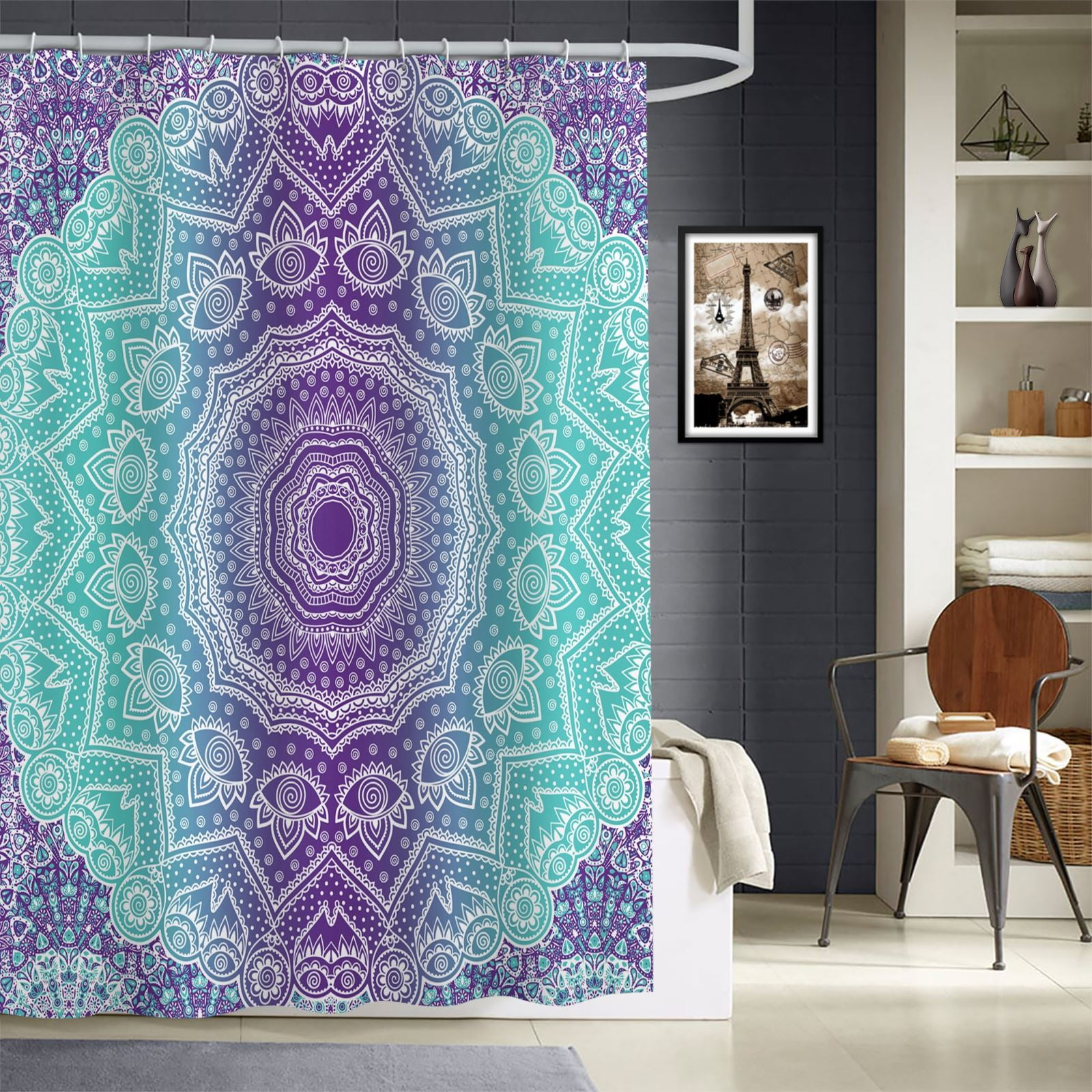JOOCAR Purple and Turquoise Shower Curtain for Bathroom Decoration