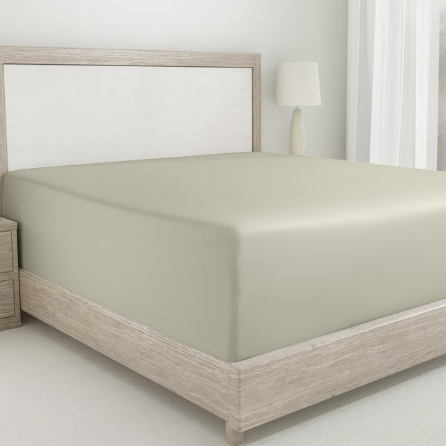 California Design Den King Fitted Sheet Only, Softest 400 Thread Count 100% Cotton Sateen, Deep Pocket, All-Around Elastic, Side Indicators - Taupe