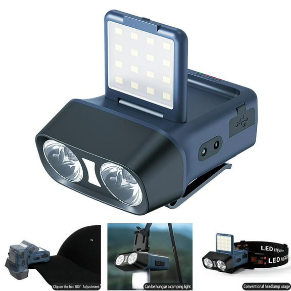 Juyafio New Multifunctional Induction Headlamp USB Rechargeable 3000Lux Super Bright.  with A Reading Light And Infinite Dimming, Clip On Cap,Suitable For Camping&Hiking , Overnight Battery Life