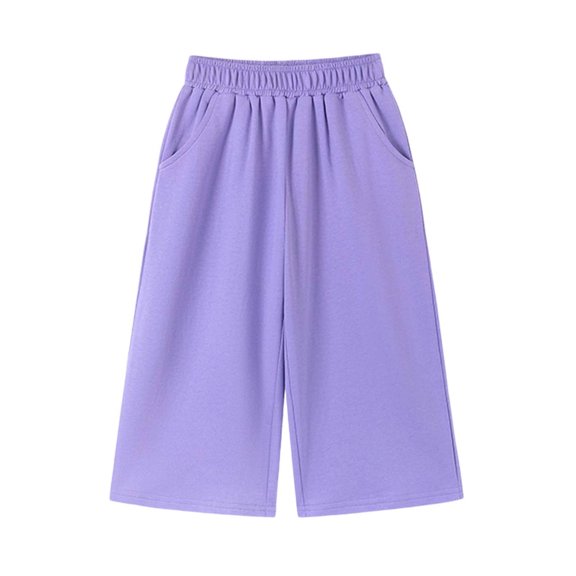 Lmnyox Girl's Wide Leg Pants Baggy Solid Color Elastic Waist Open Bottom Pants Casual Workout Pants with Pockets