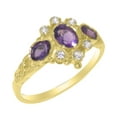 thumbnail image 1 of LBG English Made 9k Yellow Gold Natural Amethyst & Cubic Zirconia Womens Anniversary Ring - Size 6.5, 1 of 5