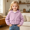 thumbnail image 2 of SNKSDGM Kids Solid Zip Up Hooded Casual Jacket 4-13Y, Long Sleeve Elastic Sweatshirt Coat With Double Big Patch Pockets Loose Cropped Sports Outerwear Girls Light Purple 10-11 Years, 2 of 7