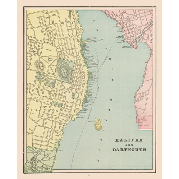 Historic Map - Halifax Dartmouth Canada - Cram 1892 - 23 x 28.37 - Vintage Wall Art