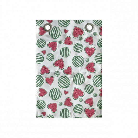 Melon Hanging Pocket Organizer, Summer Love Themed Pattern with Round and Heart Shaped Watermelons, Printed Polyester Storage Bag with Pockets, 14" x 20", Dark Coral Forest Green