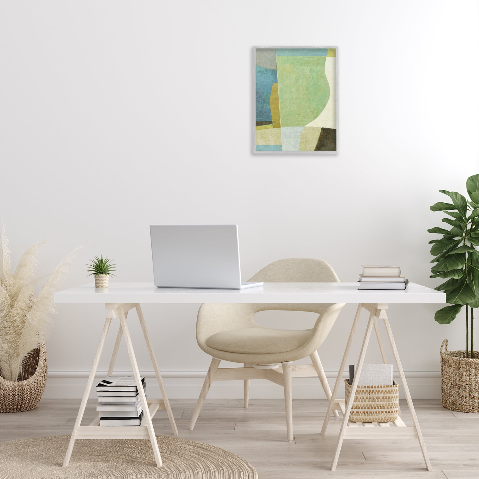 Stupell Industries Green Geometric Collage Abstract Painting Gray Framed Art Print Wall Art, 16 x 20