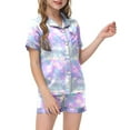 thumbnail image 2 of Tisuna 2 Pieces Outfit Set For Little Girls Tie Dye Print Short Sleeve Lapel Neck Pajamas Fashion Casual Summer Girls Sleepwear Set Blue Size 5-6 Years, 2 of 4