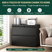 IKIMI 2-Drawer Lateral File Cabinet with Lock, 35.4 W Metal Filing Cabinet for Letter/Legal/A4 Files, Black