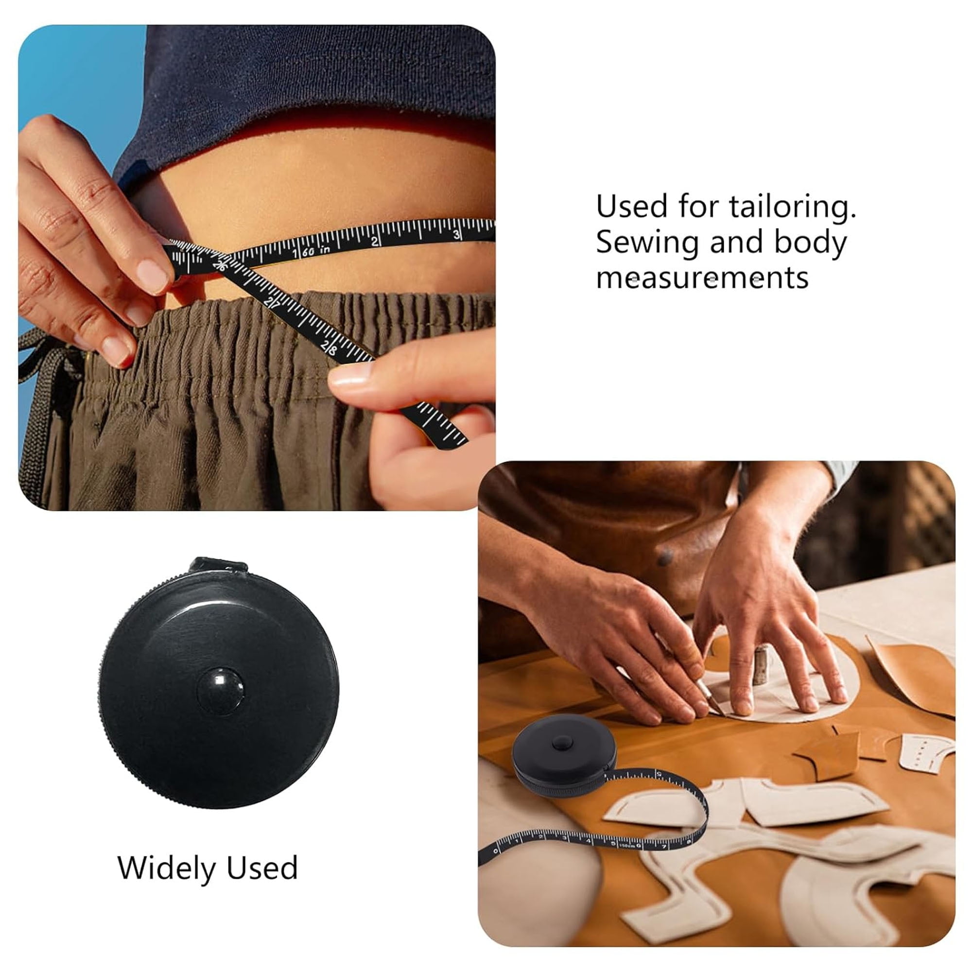 4Pack Soft Tape Measure Retractable Measuring for Body Fabric Sewing Tailor Cloth Knitting Craft Weight Loss Measurements Retractable Black Double Scales Rulers
