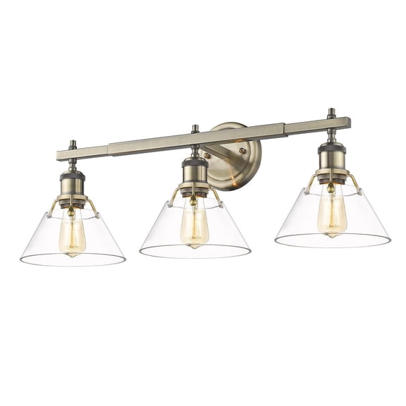 Orwell 3-Light Vanity Light in Aged Brass with Clear Glass
