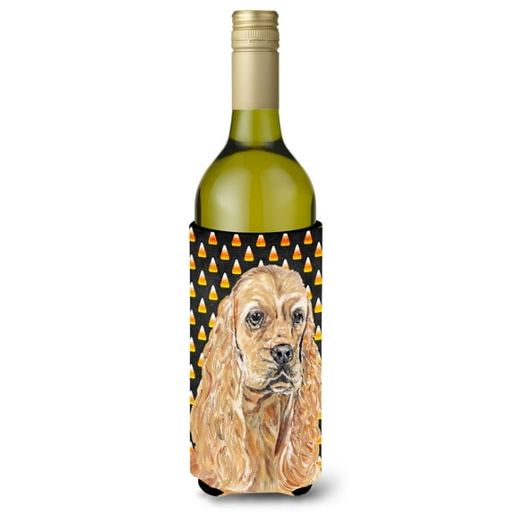 Buff Cocker Spaniel  Candy Corn Halloween Wine Bottle Hugger