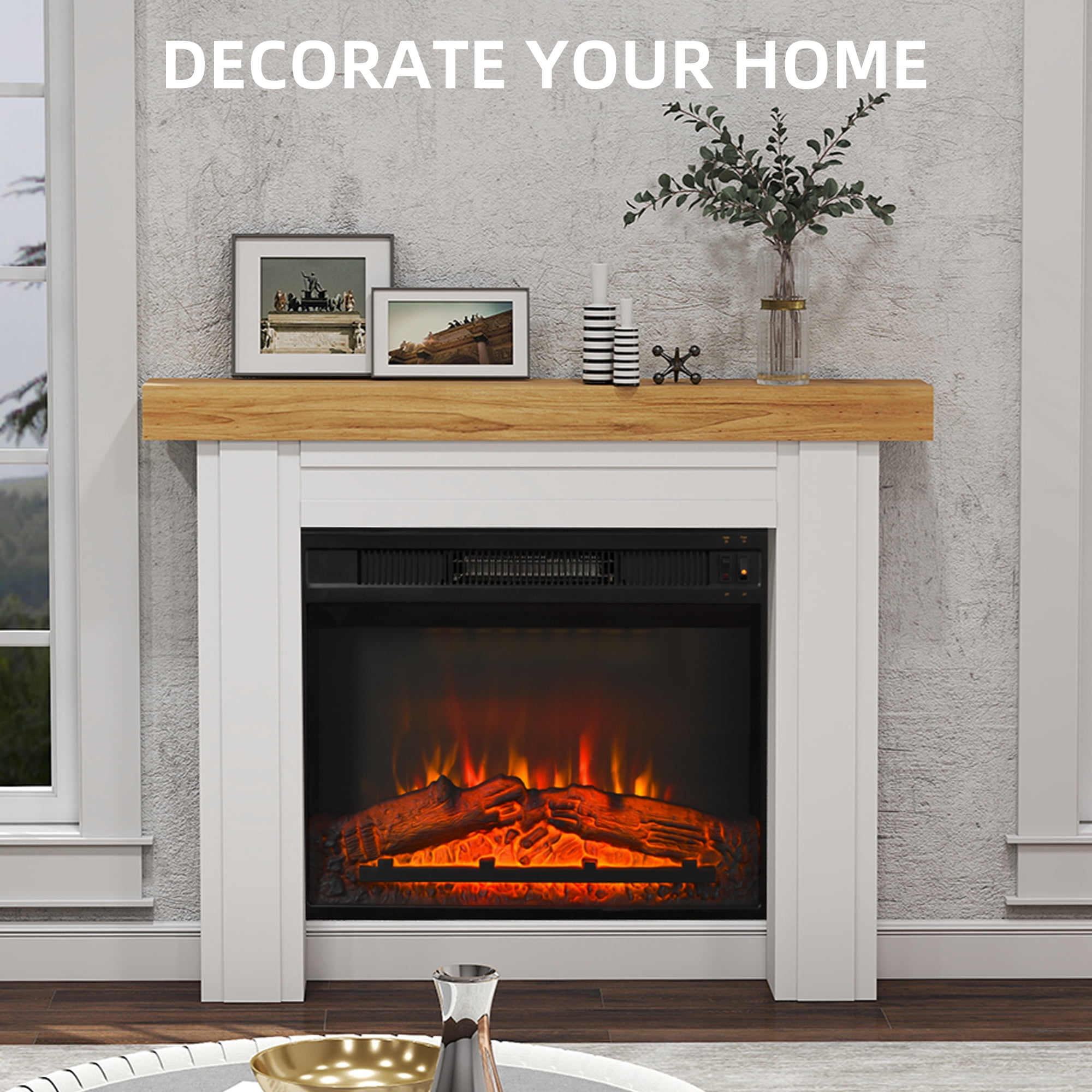 HOMCOM Modern Fireplace Mantel, Freestanding Fireplace Surround for Electric Fireplaces, with Leg, 51.2" W x 40.6" H, Natural Wood