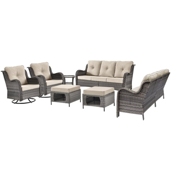 7 Pieces Outdoor Conversation Set-Patio Furniture Sofa Set with Ottoman