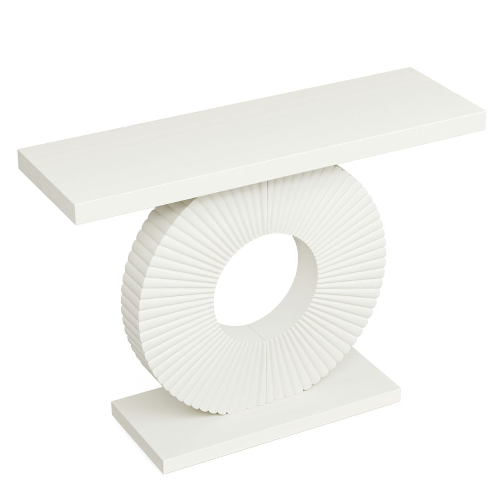 Resenkos Entryway Table, Console Sofa Table,Modern Console Table 40" Wood Sofa Table with Geometric Base,White