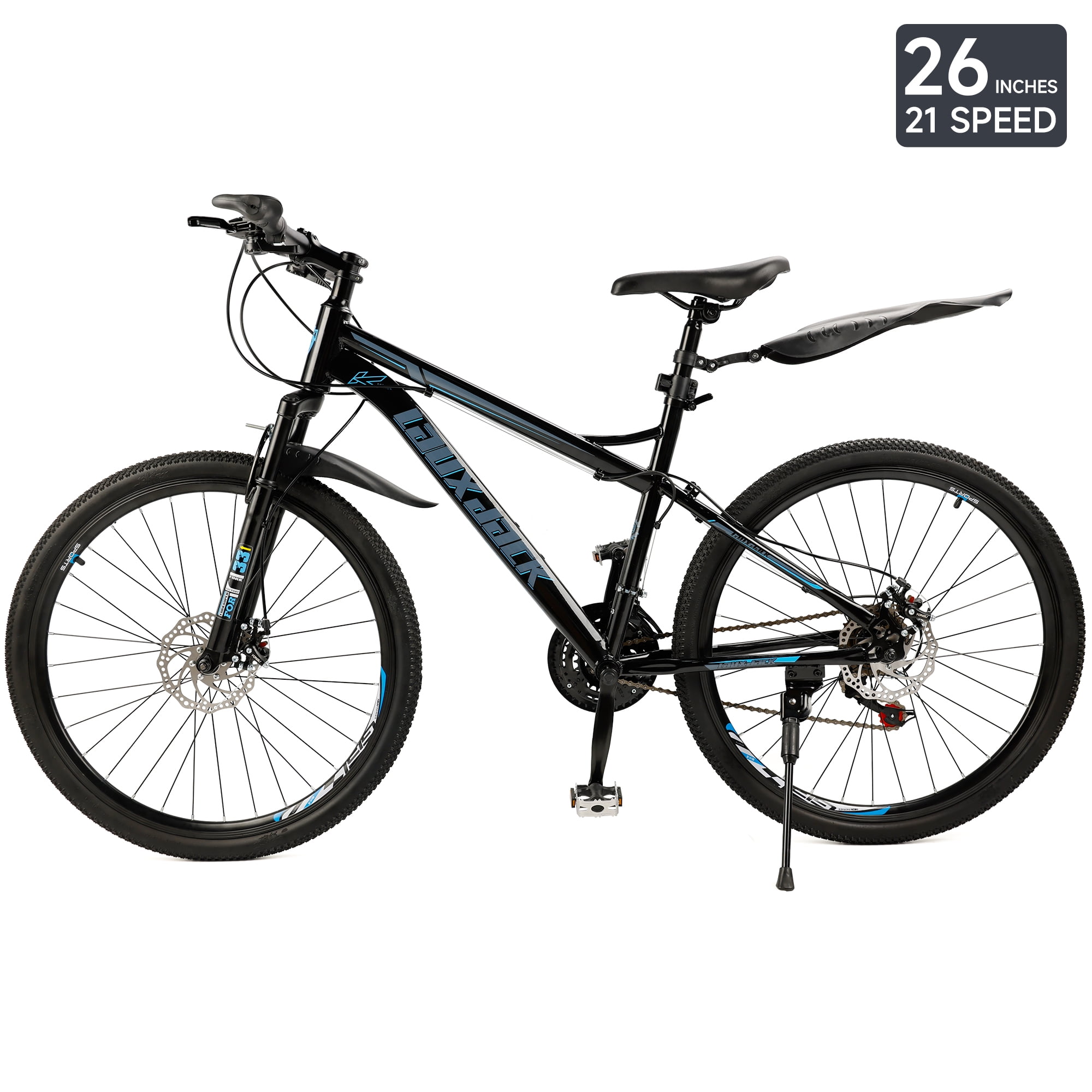 26 Inch Front Suspension Mens Mountain Bike, Shimano 21 Speed, Dual Disc Brake Bike for Men Womens Teen Adult Bicycle With Bike Lock And Air Pump