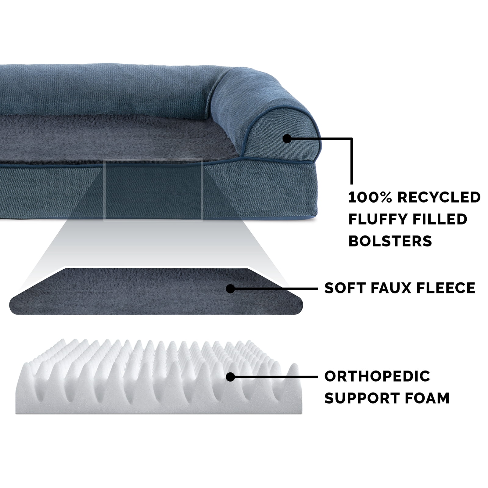 FurHaven Pet Products Faux Fleece & Chenille Orthopedic Sofa Pet Bed for Dogs & Cats - Orion Blue, Jumbo