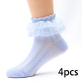 thumbnail image 2 of LYMAYTER 4 Pack Dress Socks for Toddler Summer Breathable Socks‌ Girls Double Ruffle Ankle Socks 1-15Y, 2 of 7