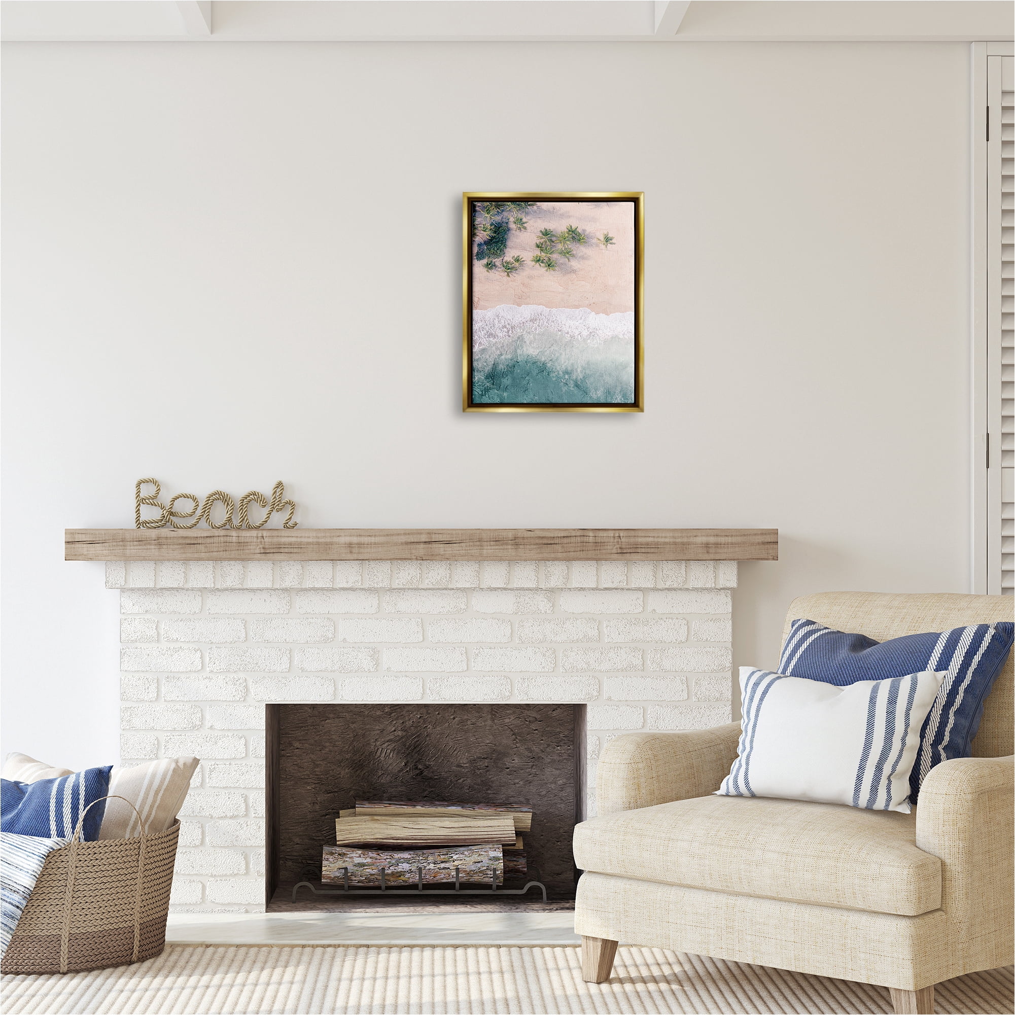 Stupell Industries Aerial Tropical Beach Landscape Painting Gold Floater Framed Canvas Art Print Wall Art, 17 x 21