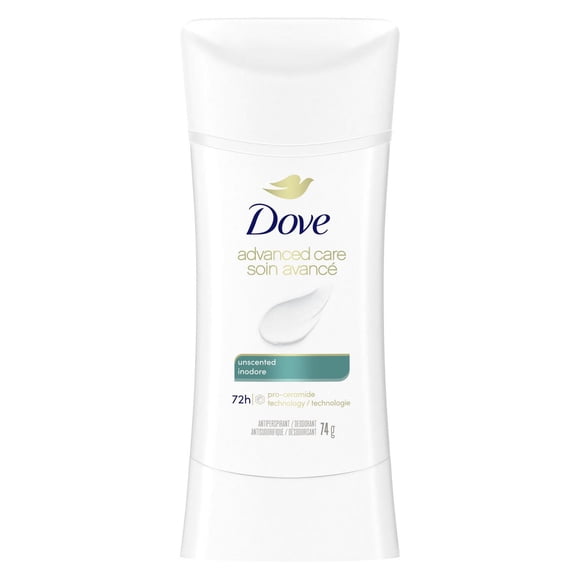 Dove Advanced Care Antiperspirant Deodorant for Women Unscented with Pro-Ceramide Technology for Soft, Resilient Skin