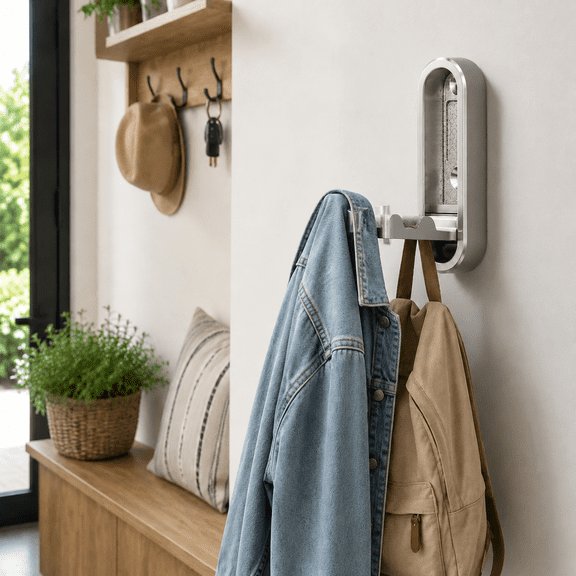 Liujiale Heavy Duty Folding Wall Foldable Coat Hooks, Heavy Duty Folding Hook for Hanging Coats Towel Hat Backpack Silver