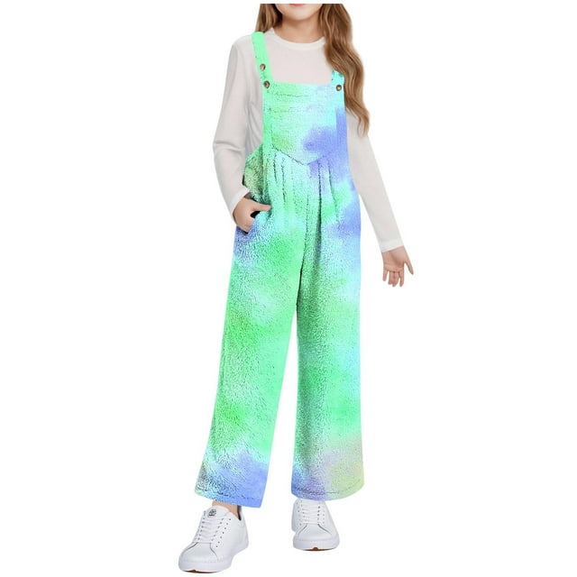 Fall-Winter Sleeveless Jumpsuit for Girls 5-14 Years Old with Built-In Vest and Fleece Pockets, Printed Pattern
