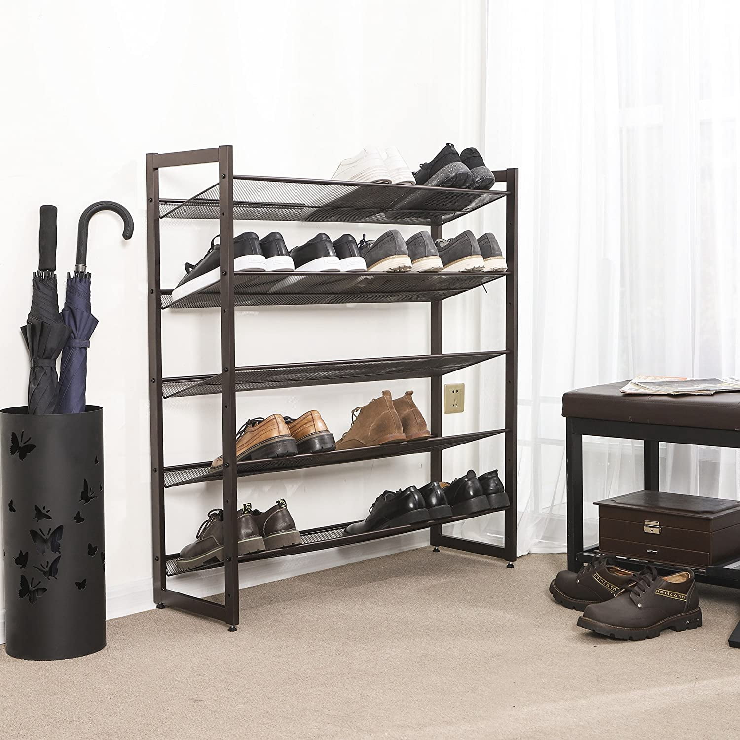 SONGMICS 5-Tier Metal Shoe Rack, Shoe Organizer, Bronze