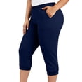 thumbnail image 2 of ersvoioy Plus Size Capris for Women Solid Color Elastic Waistband Straight Leg Trousers with Pockets for Summer Navy XL, 2 of 9