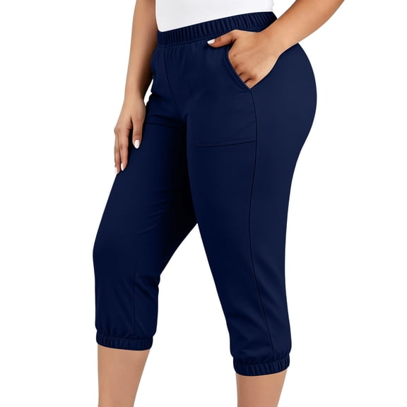successthop Womens Plus Size Pants Elastic Waist Capri Leggings Stretchy Summer Ladies Yoga Workout Pant Purple XL