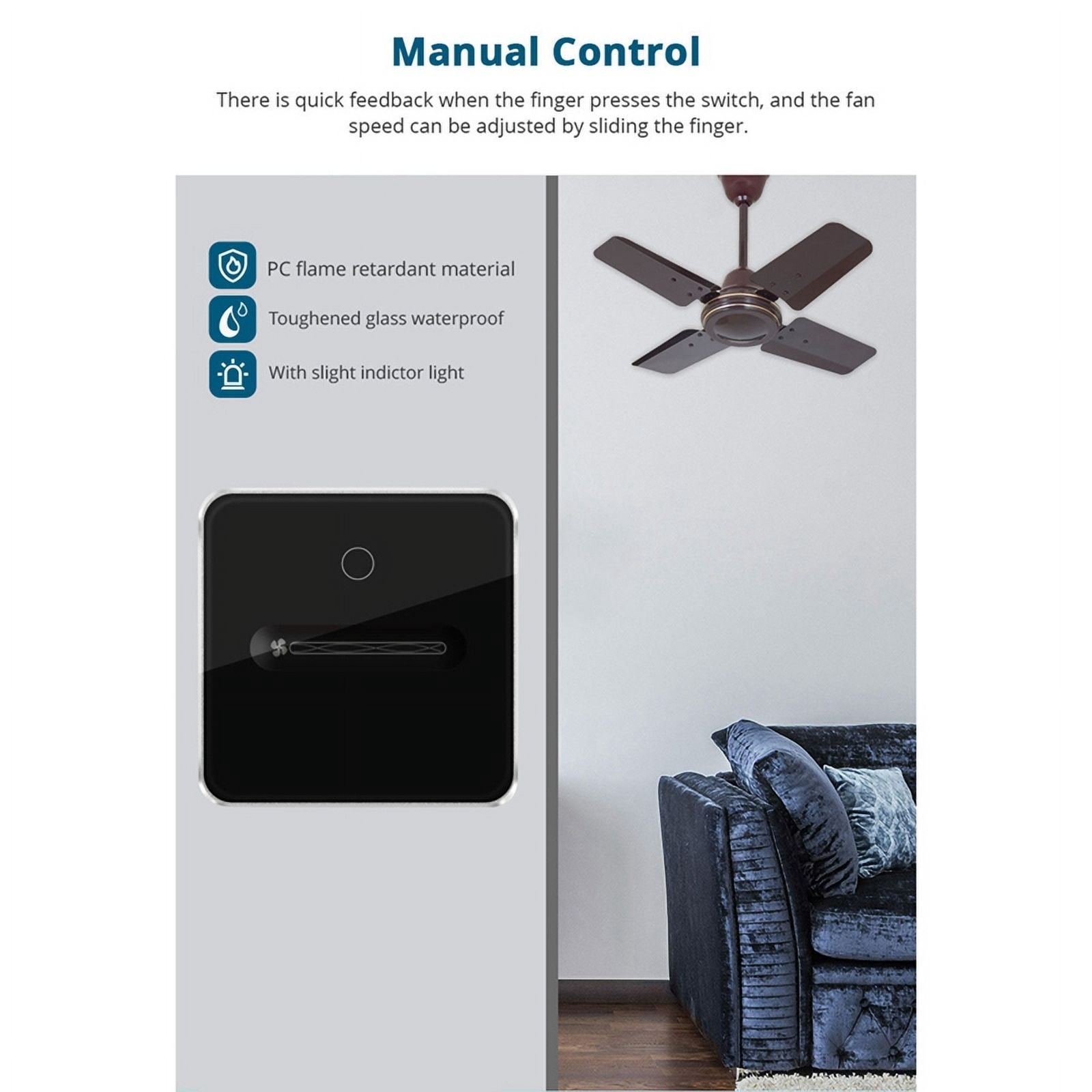 Zigbee Smart Fan Light Switch 1 Gang Touch Control with Slider Control Fan Speed Neutral Required Work with Tuya APP B