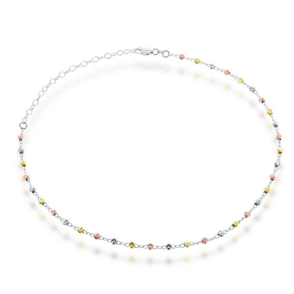 iJewelry2 Tri-color Sterling Silver Diamond Moon Cut Beads Choker Necklace 12'' 3''