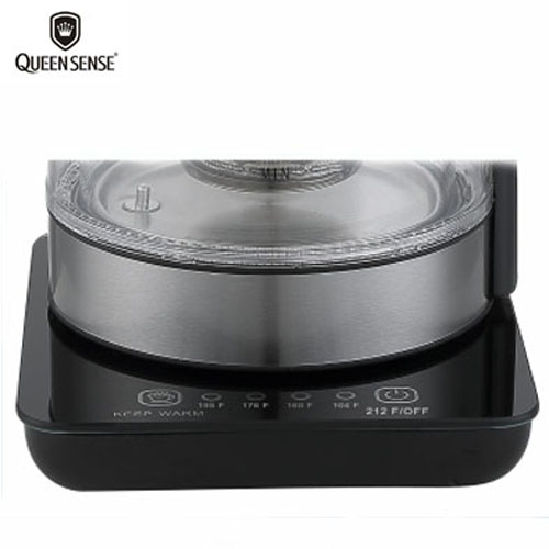 [Factory Store] QUEEN SENSE SpeedBoil Cordless Electric Kettle Glass Tea, Double Wall Coffee Pot 1.7 Liter Cordless with LED Light, BPA-Free with Auto Shut-Off and Boil-Dry ProtectionGK1501