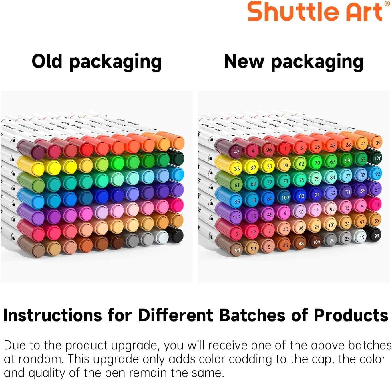 Shuttle Art Dual Tip Brush Markers Set, 105 Colors with Case and