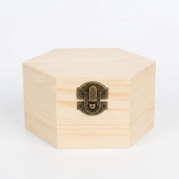 QUMONIN Hexagon Wooden Jewelry Box Unfinished Plain Storage Chest Organizer Craft Treasure Case for Jewelry and Small Items