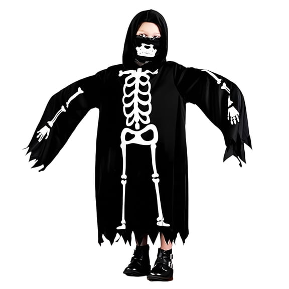 LIIPEE Kids Halloween Costumes Boys Girls Unisex Capes And Mask Skeleton Fancy Dress Up Clothes,9-12 Years