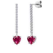 Gem Stone King 14K White Gold Red Created Ruby and Lab Grown Diamond Dangle Earrings for Women | 2.28 Cttw | Gemstone July Birthstone | Heart Shape 6MM