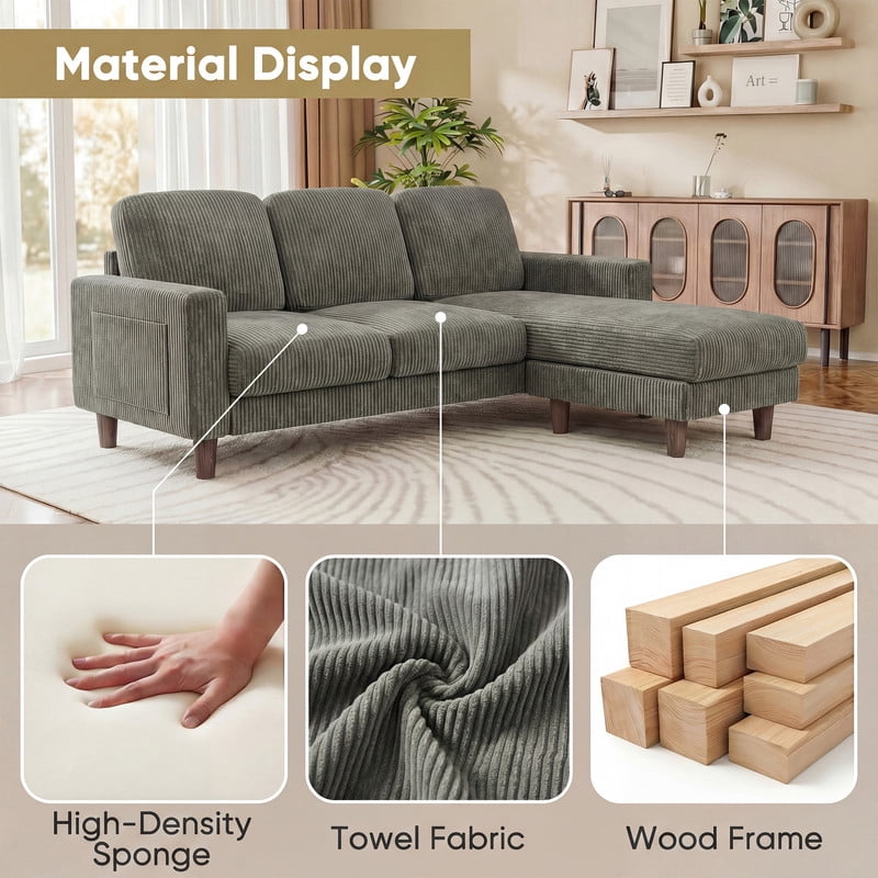 Homall Cloud Modular Sectional Sofa 3 Seat L-Shaped Cloud Oversized Sofa Couch for Living Room, Apartment and Small Space,Corduroy Gray
