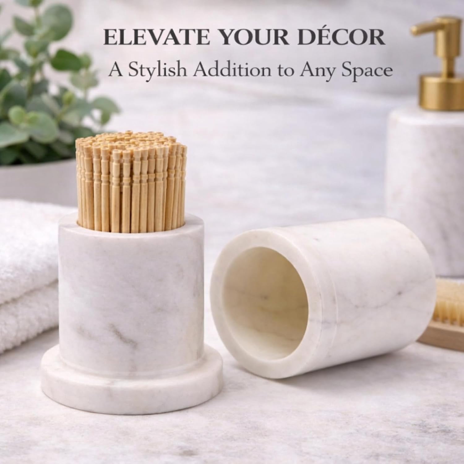 White Marble Toothpick Stick Holder with Lid | Tooth pick Dispenser For Kitchen, Dining Table | For Home, Restaurant | Toothpick Case Stand 3.25 X 2 (Inches) | White