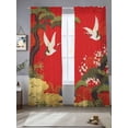 thumbnail image 5 of Sheer Curtains 84 Inches Long, Red Traditional Light Filtering Window Curtains for Living Room/Bedroom, Vintage Crane Pine Flowers Natural Rod Pocket Voile Sheer Curtain Drapes, 52"W x 84"L, 2 Panels, 5 of 8