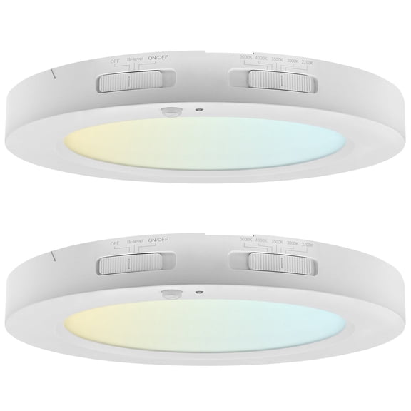 LUXRITE 7 In. LED Flush Mount Light   PIR Motion Sensor, 13W, 1100LM, 5CCT, Dimmable CRI90 Title 24 Compliant ETL 2 Pack