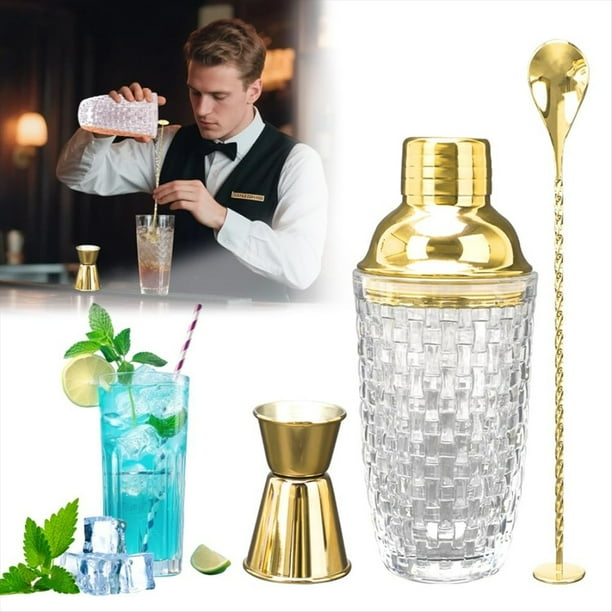 Coctelera de 400 Ml, Mezcladora de Cócteles, Coctelera de Acero Inoxidable - Coctelera de Vidrio con Tejido