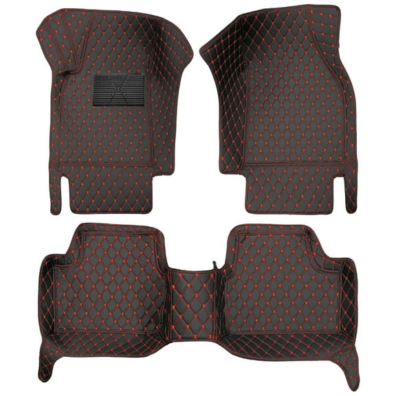 Tuqiang Carpeted Car Floor Mats Custom Fit for BMW 1 Series F20 2012-2018 5 Seats Carpet Protection PU Leather Auto Liners All Weather Anti-Slip Black Red