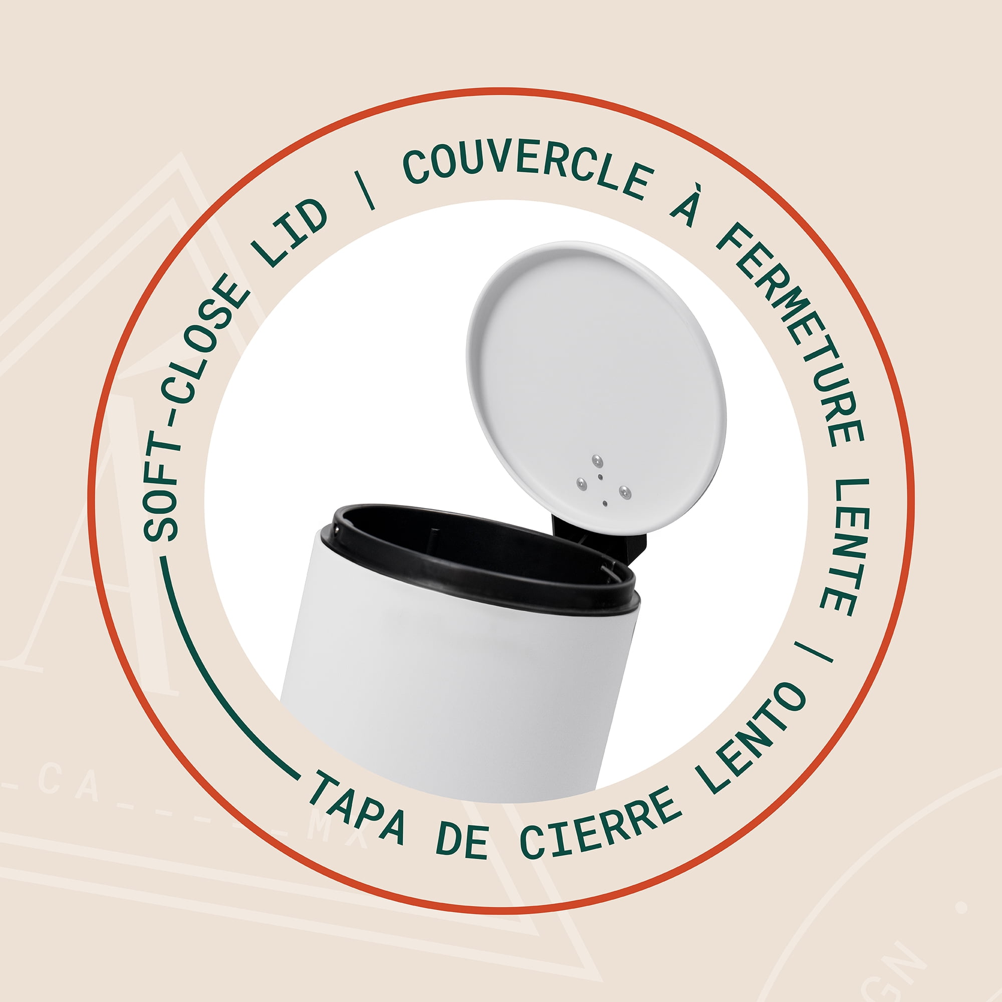 Acento Rondo Round Step Trash Can, 0.8 Gallon Compact Bathroom Waste Bin with Soft-Close Lid and Removable Liner Bucket, Matte White
