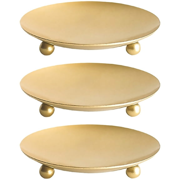 3 Pcs Candle Plates Trays Iron Candlestick Candle Holder Child 7.5X7.5CM Golden