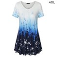 thumbnail image 1 of Camiseta de mujer Blusa informal con estampado degradado Vestido suelto con cuello en V, Azul, 4XL Speravity AP001902-47, 1 of 5