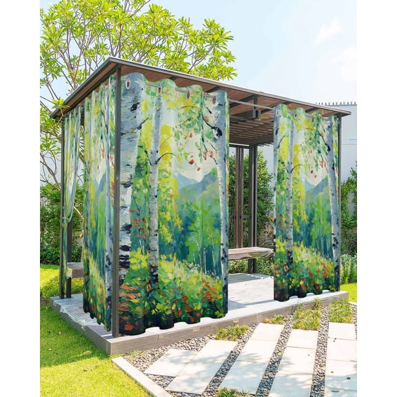 nqOlkjepod Outdoor Curtains for Patio Waterproof, Green Oil Painting Outdoor Privacy Panels Grommet, Modern Abstract Art Summer Tree Blackout Outside Curtains for Porch/Cabana 54"x84", 2 Panels