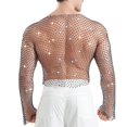 thumbnail image 4 of Mens Shirts, Men's Rhinestones Sparkle Fishnet Rave Tops Bell Sleeve Hollow Loose Sheer Festival Clubwear Shirts Streetwear, 4 of 5