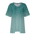 thumbnail image 3 of UoCefik Plus Size Tops for Women Summer Floral Print Tunic Spring Tops V Neck Short Sleeve Shirts Dressy Casual Blouse Cyan L, 3 of 5