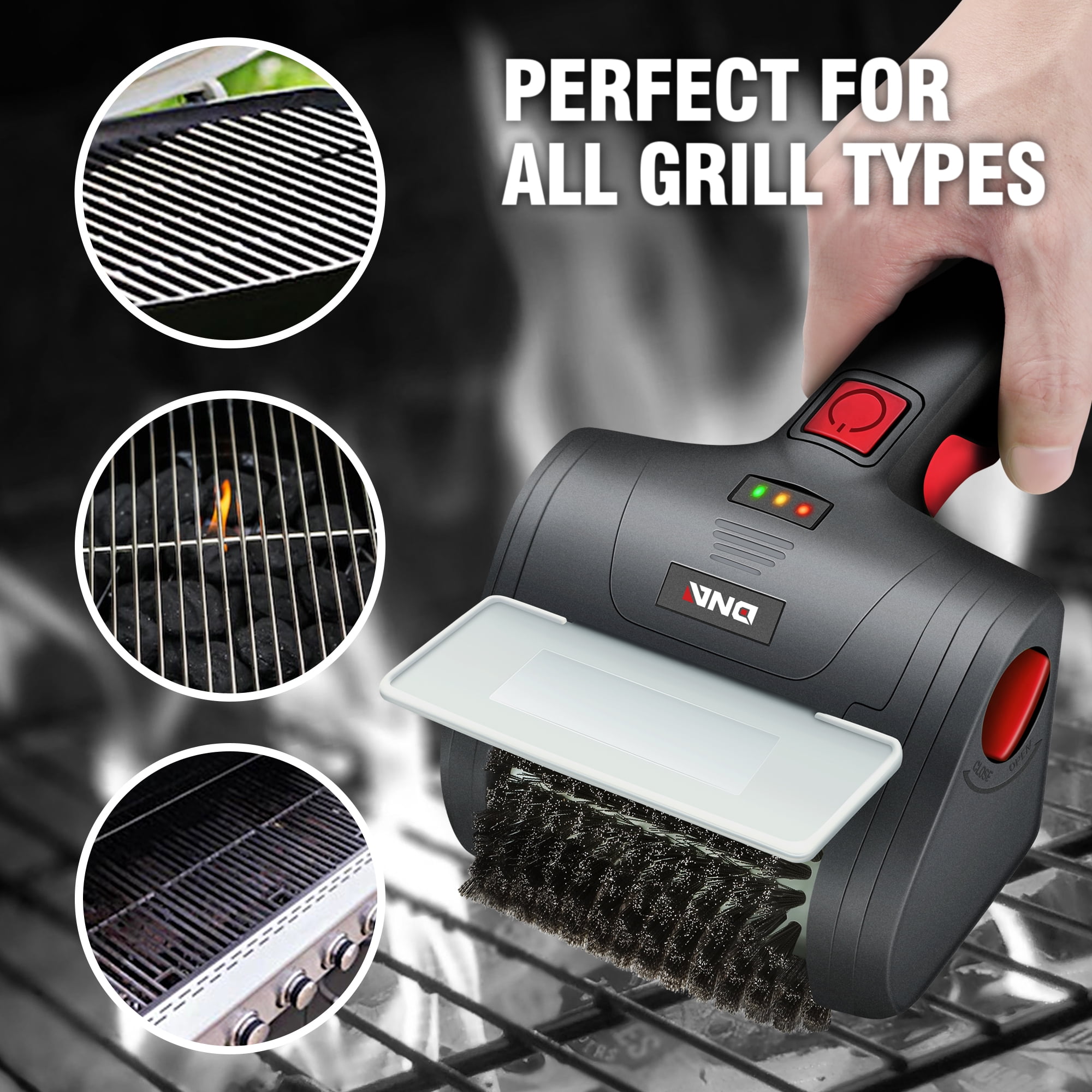 Cordless Electric Grill Cleaning Scrub Brush Rechargeable with Type-C Charge Cord,Red/Black