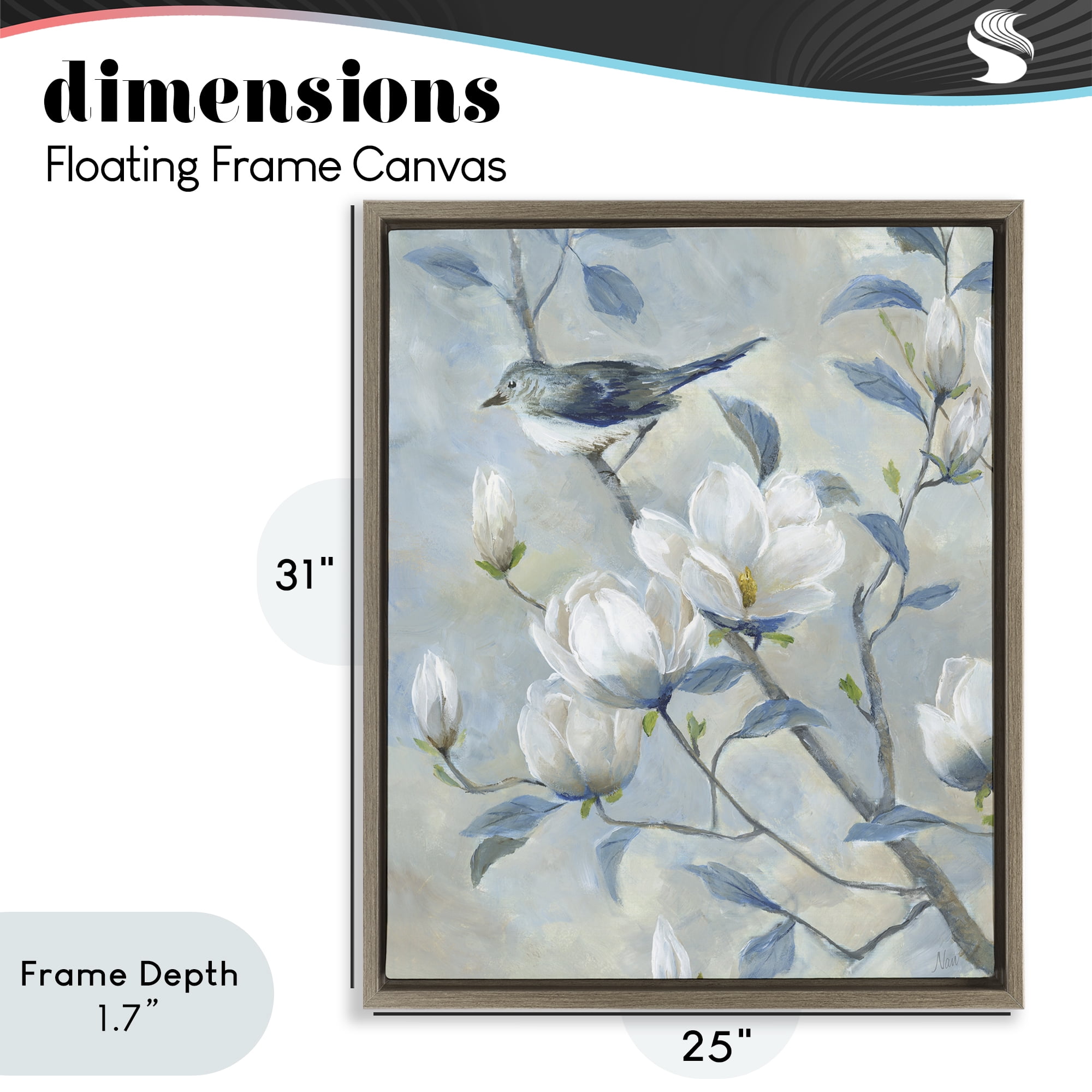 Stupell Industries Blue Bird in Magnolia Tree Brown Framed Floater Canvas Wall Art, design by Nan